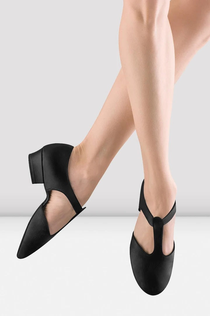 Laad het plaatje in de Viewer, S0407L Grecian Sandal T-strap Docenten Dansschoenen Zwart Leer 2.5 cm