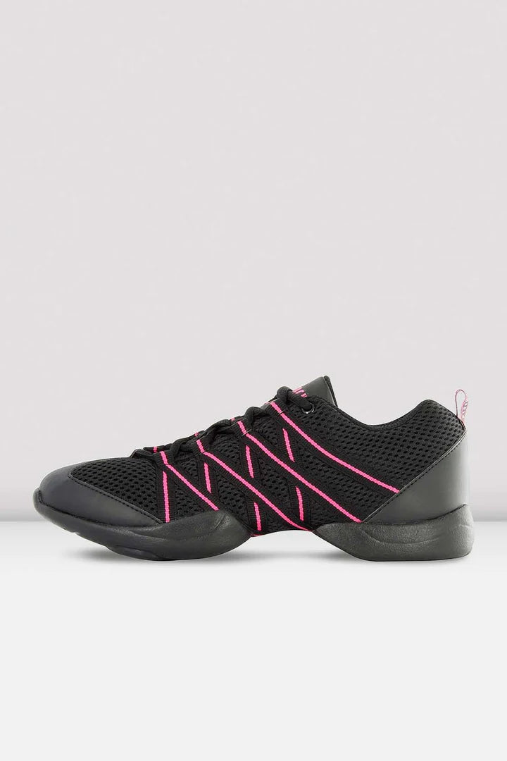 Laad het plaatje in de Viewer, S0524L Criss Cross Danssneakers Zwart/Roze Kunstleer/Mesh