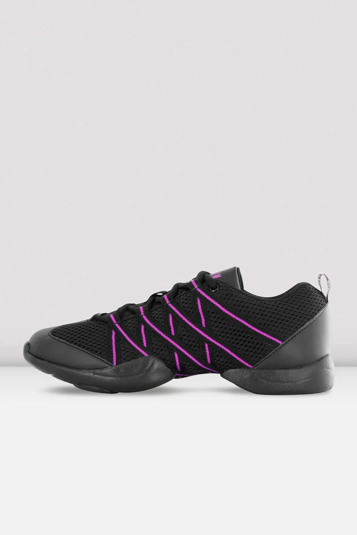 Laad het plaatje in de Viewer, S0524L Criss Cross Danssneakers Zwart/Paars Kunstleer/Mesh