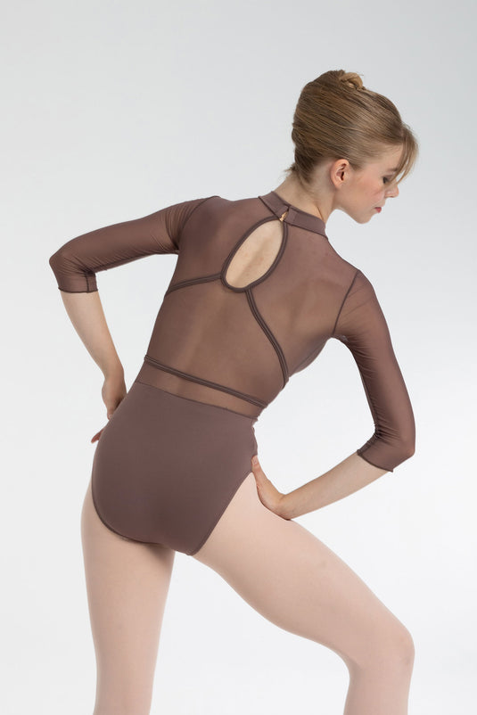 31631 Balletpak met 3/4 Mouw Col en Mesh Details Bruin (Visón)