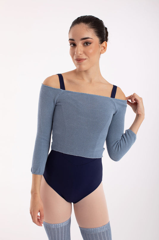 6620 Top Lange Mouw wijde hals Bamboe licht blauw