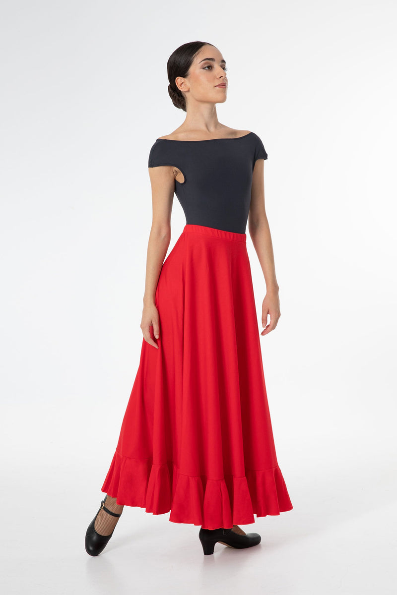 Laad het plaatje in de Viewer, 7680 Flamenco Rok Half Wijd met Strook Rood
