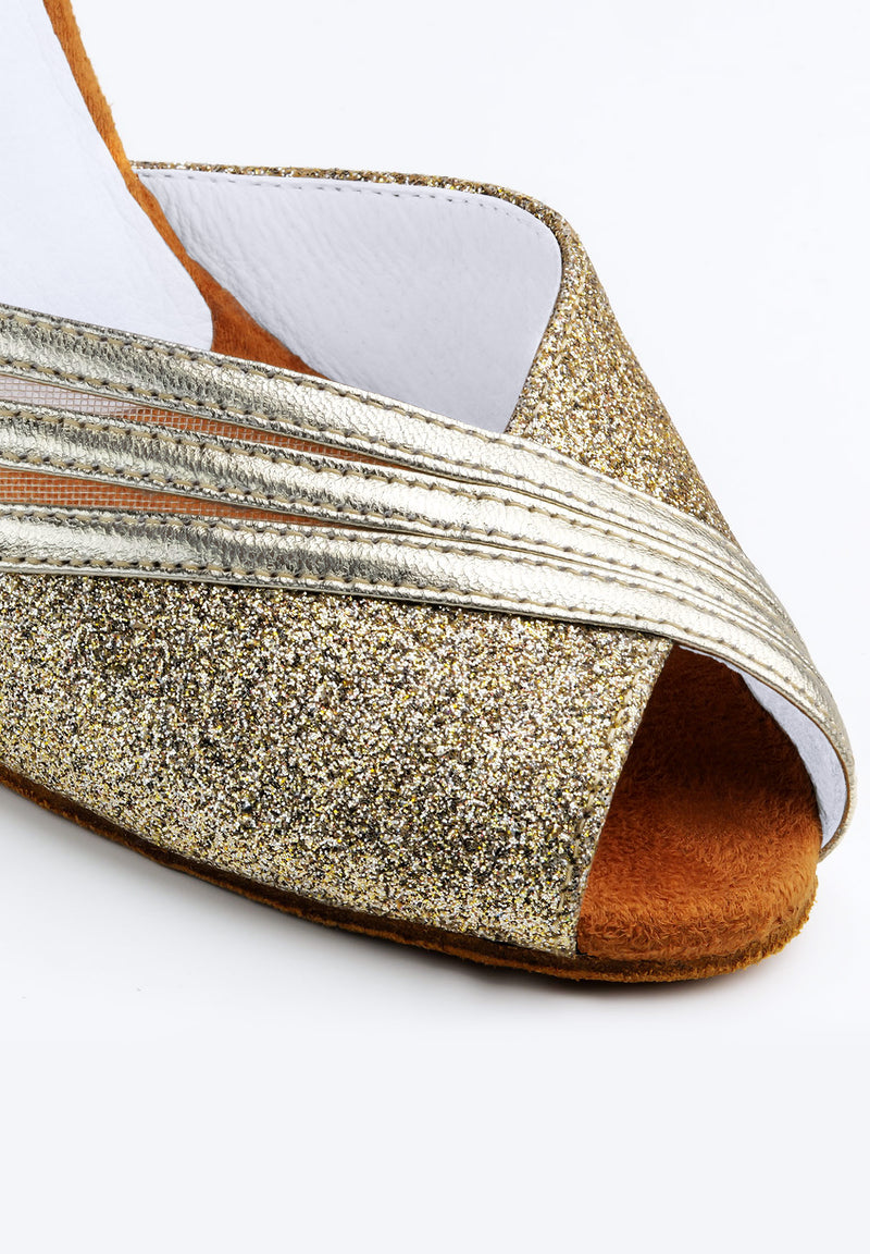 Laad het plaatje in de Viewer, Charlize 1028-60 Glitter Goud Brokaat/Leer 6 cm
