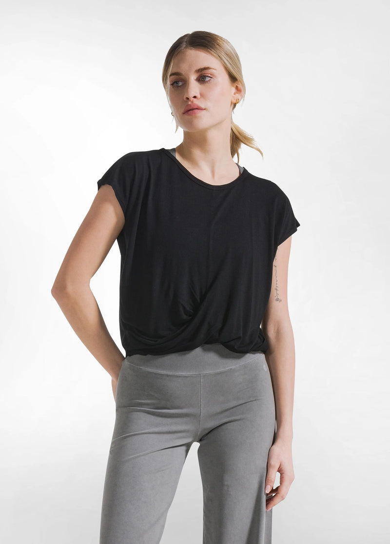 Laad het plaatje in de Viewer, D42041 Yoga T-Shirt met knoop Zwart

