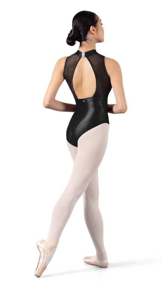 M3118LM Hoge hals Balletpak Lycra/Mesh Zwart