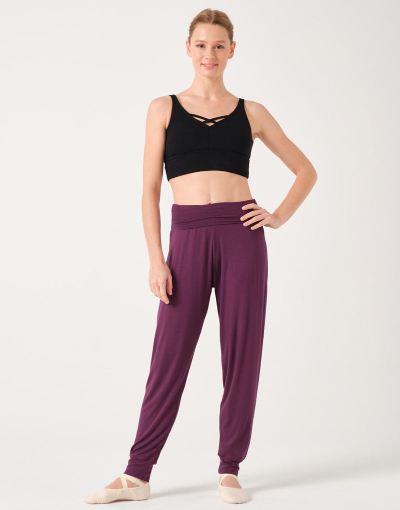 Laad het plaatje in de Viewer, Baxter Yogabroek Rolband Viscose Aubergine (Black Cherry)

