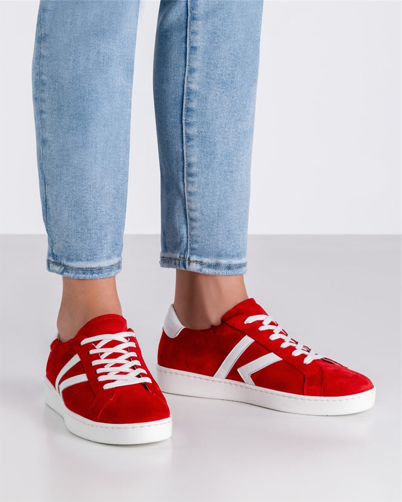 Laad het plaatje in de Viewer, Darcey Danssneakers Comfort Rood Suéde/Wit Leer
