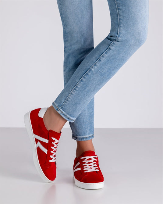 Darcey Danssneakers Comfort Rood Suéde/Wit Leer