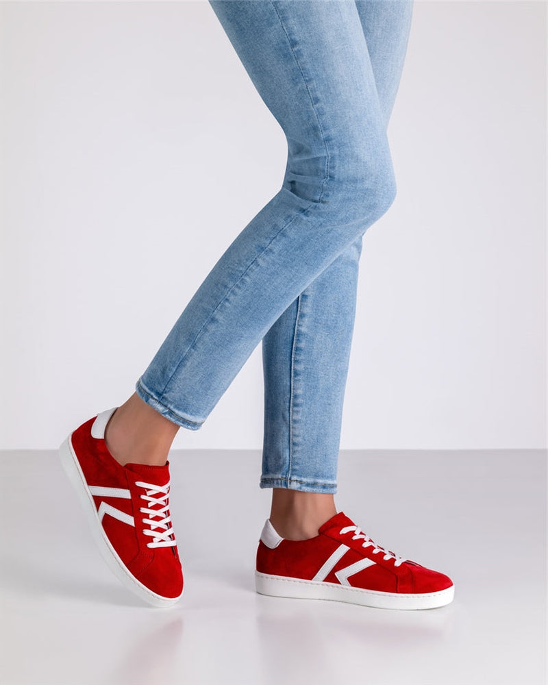 Laad het plaatje in de Viewer, Darcey Danssneakers Comfort Rood Suéde/Wit Leer
