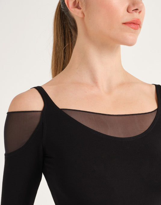 Divine string balletpak lange mouw Mesh Viscose Zwart