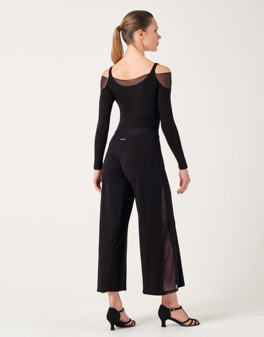 Divine string balletpak lange mouw Mesh Viscose Zwart