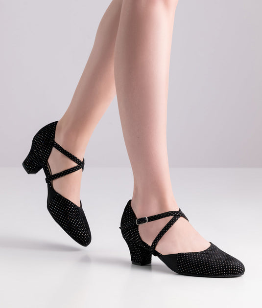 Ronja Comfort Zwart Brokaat Suède 4.5 cm