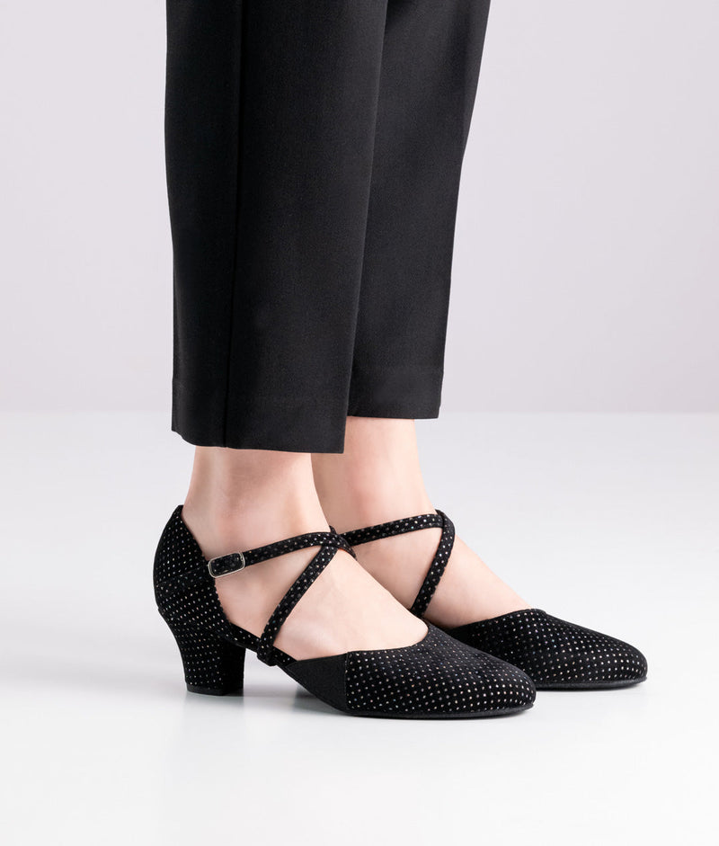 Laad het plaatje in de Viewer, Ronja Comfort Zwart Brokaat Suède 4.5 cm
