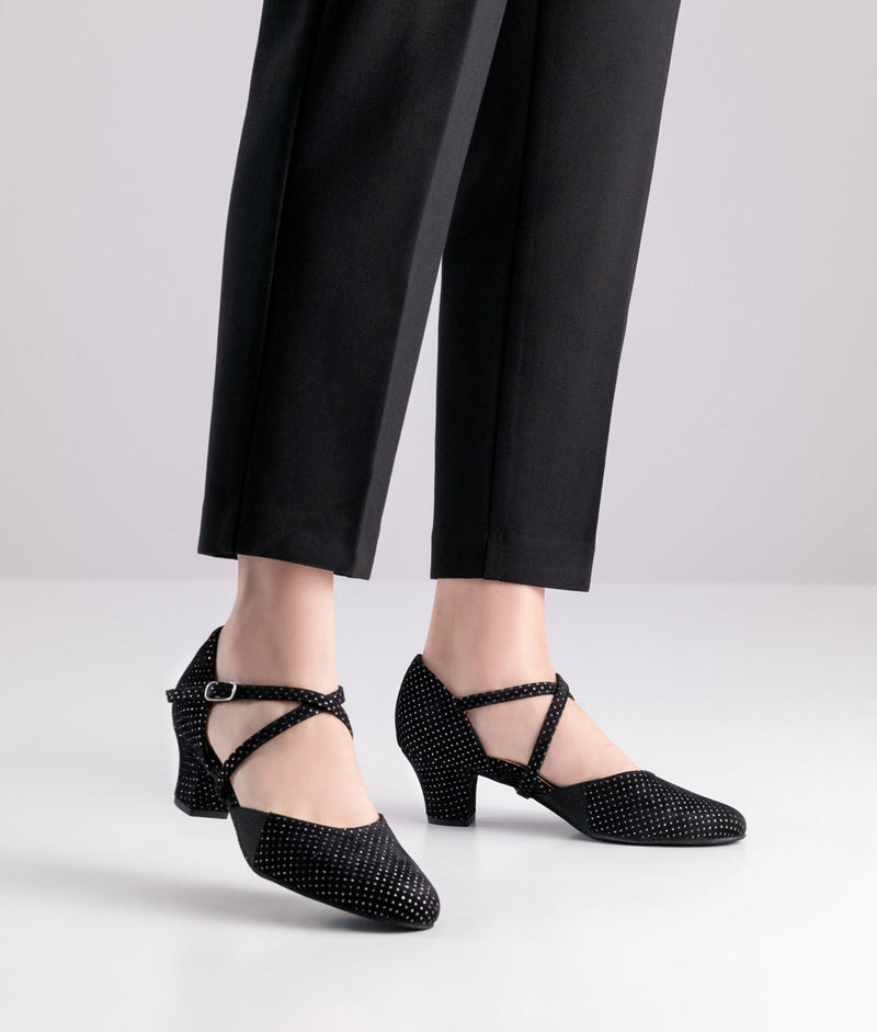 Laad het plaatje in de Viewer, Ronja Comfort Zwart Brokaat Suède 4.5 cm
