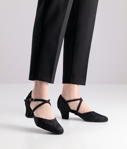 Ronja Comfort Zwart Brokaat Suède 4.5 cm