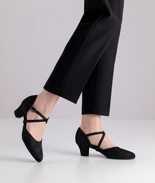 Ronja Comfort Zwart Brokaat Suède 4.5 cm