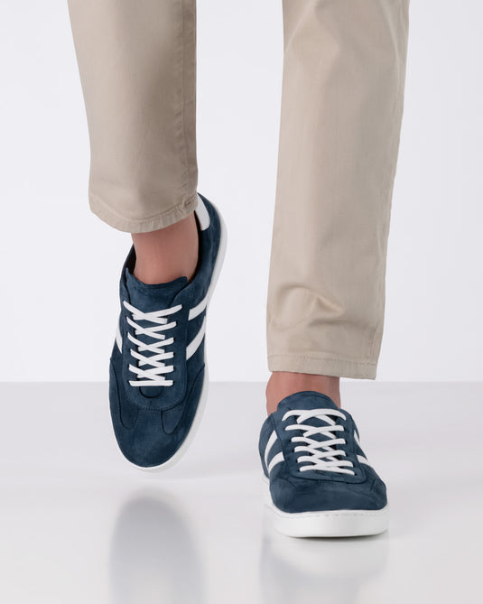 Salerno 28074 Blauw Suède / Leer wit