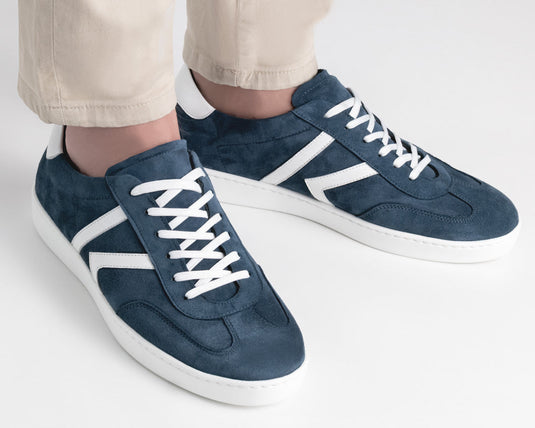 Salerno 28074 Blauw Suède / Leer wit