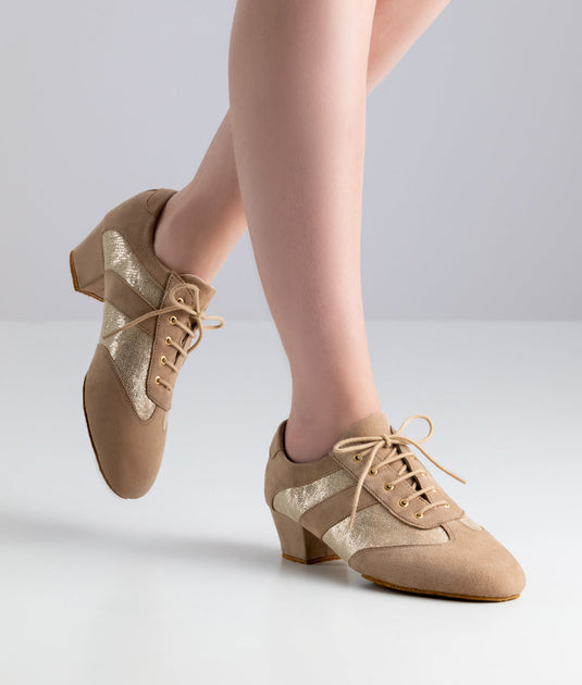 Sandrine 002-35 Beige /Print goud Suède 3.5 cm