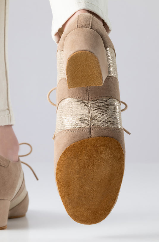 Sandrine 002-35 Beige /Print goud Suède 3.5 cm