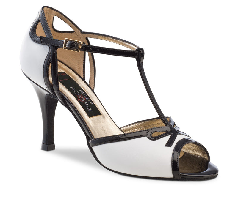 Nueva Epoca Paloma Dames Tango Dansschoenen Wit Zwart leer cm
